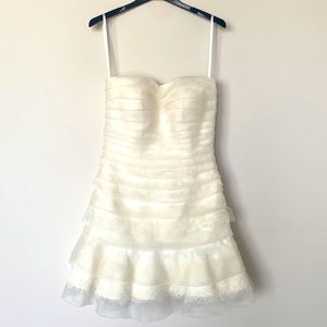 Couture strapless mini lace wedding dress by Robert Bullock ( Bride) size 2